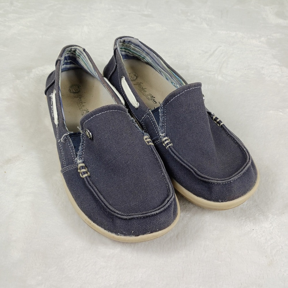 Gecko Man Boat Shoes Womens Size 8 Blue Canvas Slip On Loafers